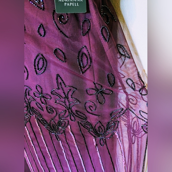 NWT, Adriana Papell, Cassis Colored, Simmering Beaded, Blouson Gown, Size 18W - Picture 11 of 14